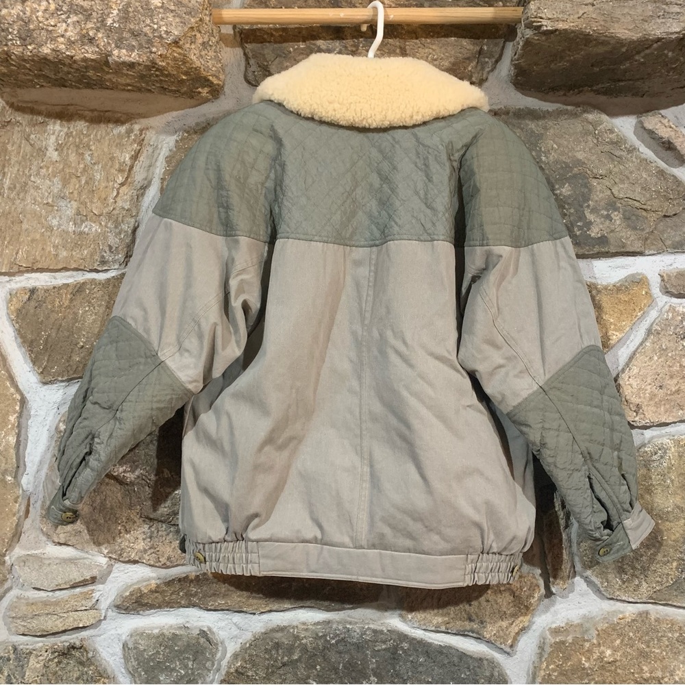 Vintage Eddie Bauer Men's Two-Tone Olive Jacket With Real Shearling Collar - Picture 5 of 7